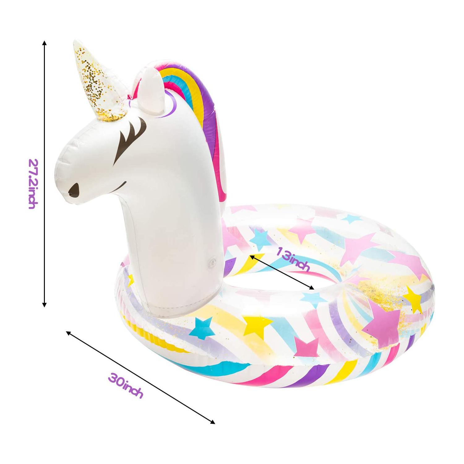 Unicorn Sequin Pool Float - White Glitter Inflatable Floatie with Sparkle Mermaid Scale Design, Summer Pool Party Accessory