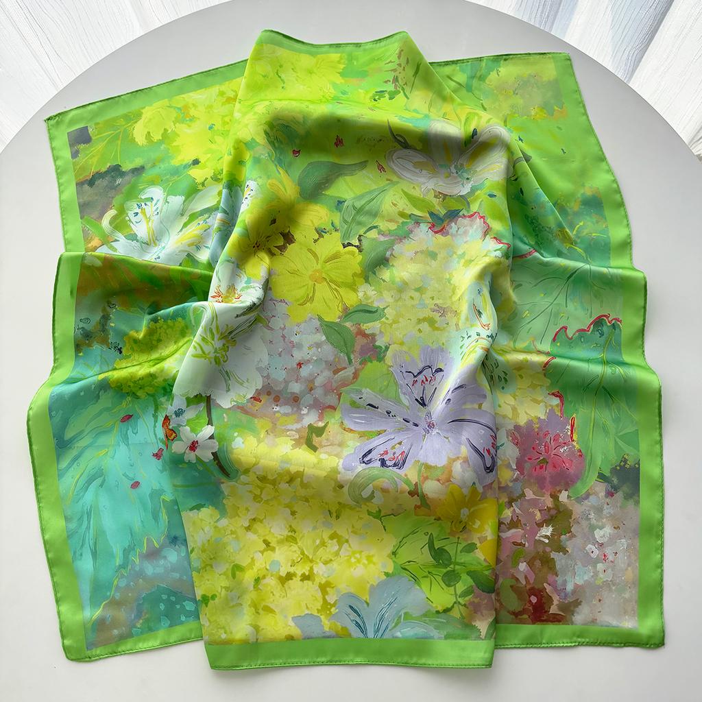 Printed Square Scarf For Women Imitation Silk Scarves Bandanas Luxury Hijab Neckerchief Hair Band Elegant Shawl Wraps