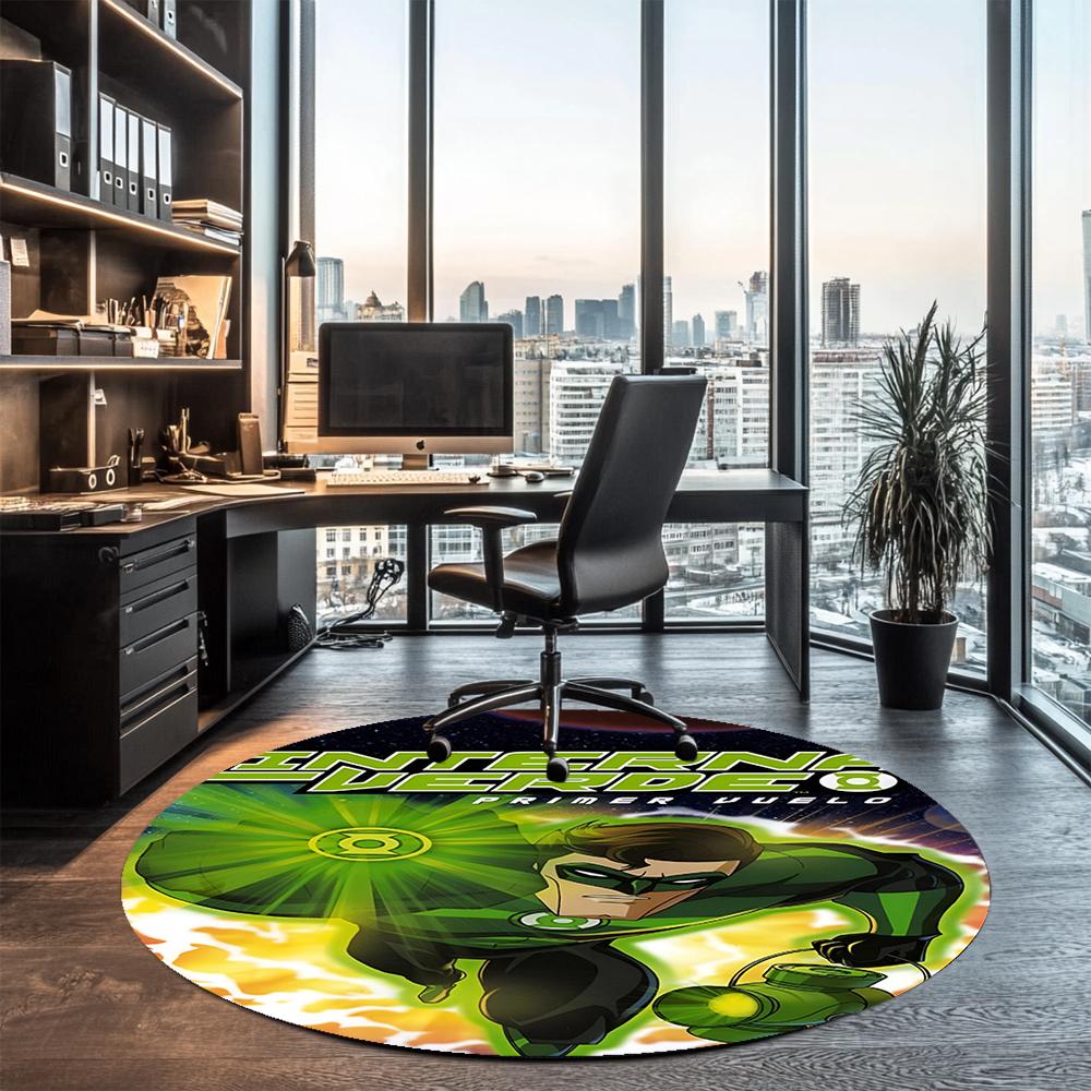 Green Lantern Printed Round Rug Carpet Chair Rug Area Rug Entryway Doormats,for Office Chair Living Room Bedroom Kitchen Room.