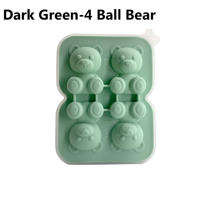 

4 шариковых кубика льда с милым плюшевым мишкой, обеспечивающих защиту от брызг и легкое падение, для холодильника с контейнером, лоток для кубиков льда с милым мишкой зелёный