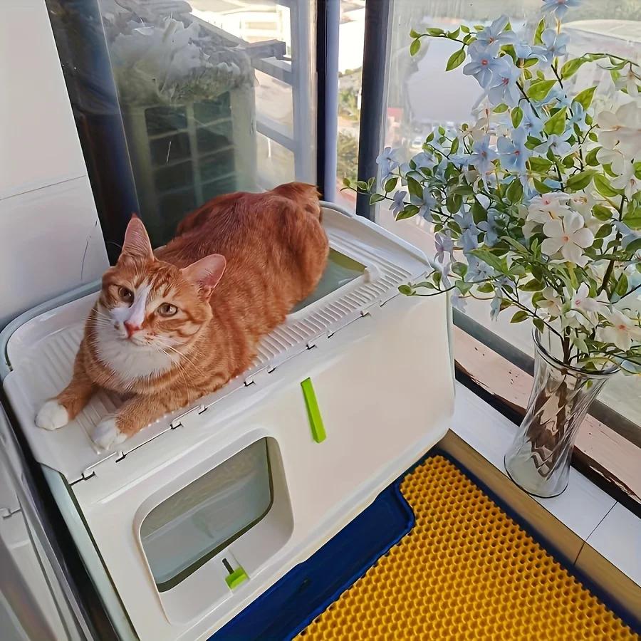 Extra Large Cat Toilet, Portable Detachable Litter Box, 2 Doors, with Handle, Suitable for Cats Under 20kg/44lb