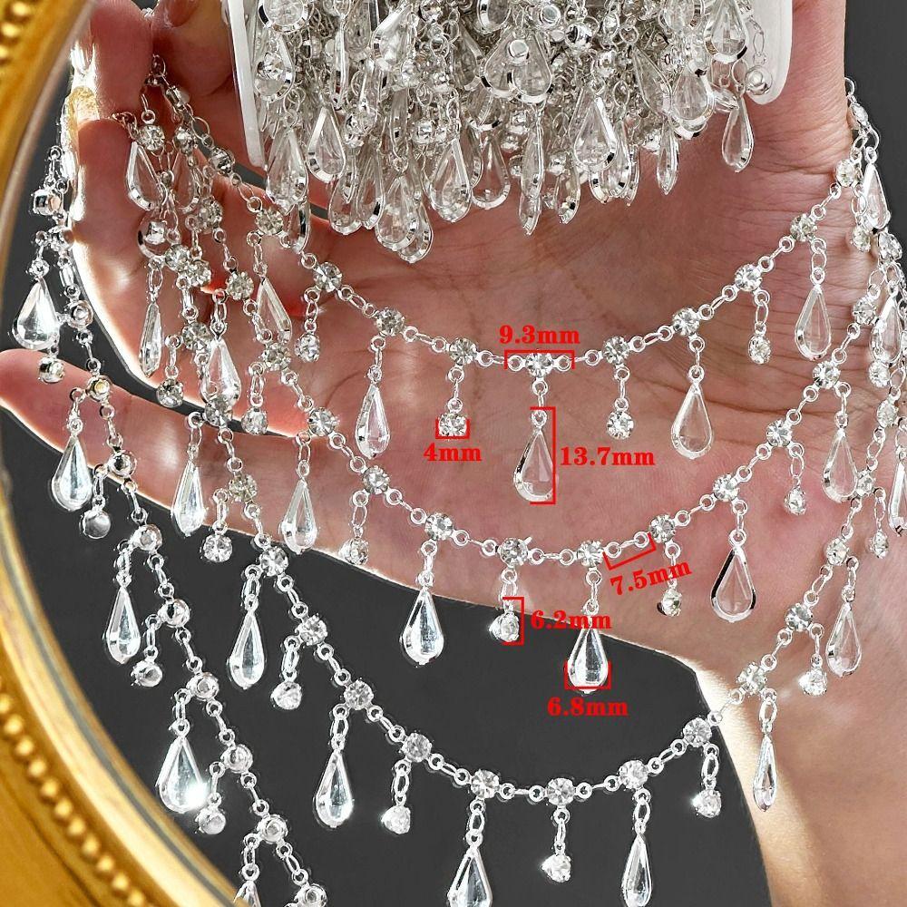 Waterdrop-shaped Bead Chain 1 Meter Length Crystal Glass Chain  For Clothing Accessories