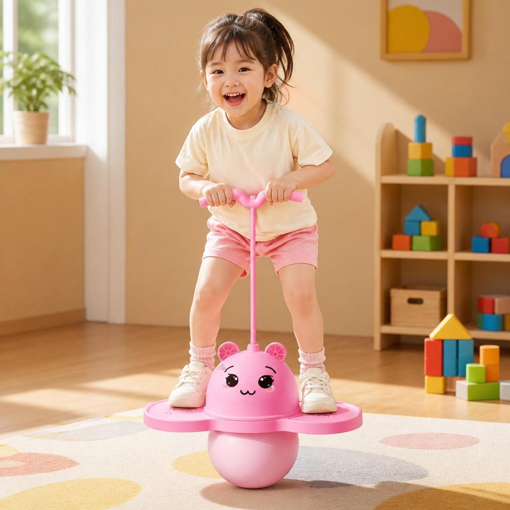 Textured Pogo Ball with Adjustable Handle Stable Snap-on for Children,