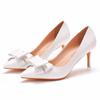 Bride Wedding Dress Pointed Toe Single Shoes Thin Heel Medium Heel Single Shoes Bow Pointed Toe Shoes Foreign Trade Large Size White Wedding Shoes