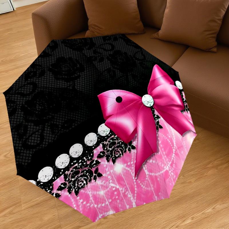 1PC Bow Diamond Umbrella-8-Rib Reinforced, Automatic Open, Lightweight & Durable, Cute Fashion Accessory for Outdoor, Beach, or Casual Use, Beach Umbr