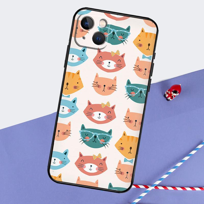Cute Cat Pattern Kitten Phone Case For iPhone 16 Pro Max 11 12 13 14 15 Pro Max Mini XR 16 15 Plus 16e Cover Shell