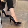 High Heels Women's Slim Heels New Stunning and Sexy Wedding Shoes Black Patent Pointed Single Shoes High Heels