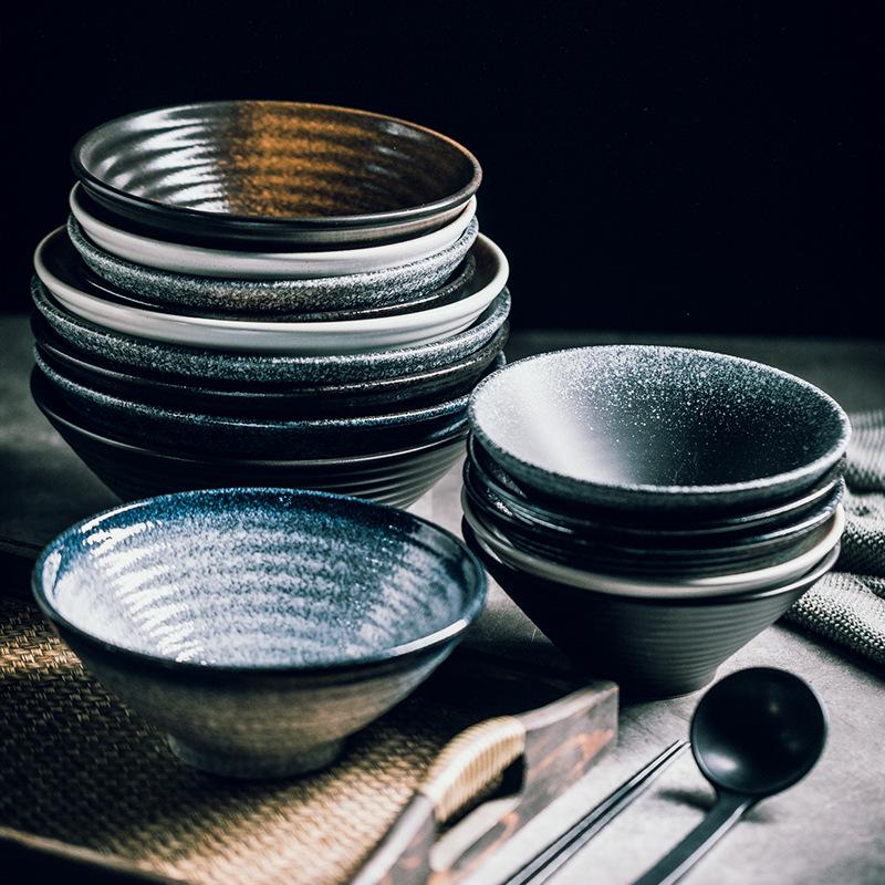 Japanese Ceramic Dòulì Ramen Bowl – Retro Coarse Pottery, High-End, Large Open-Mouth Trumpet Design, Ideal for Home Tableware