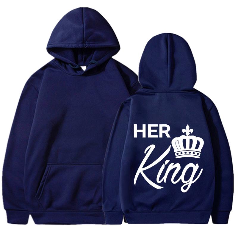 Nya Alla hjärtans dag Hans drottning och Hennes kung Tryckta Huvtröjor Män/Kvinnor Par Sweatshirts Ledig Huvtröja Personlighet Pullover