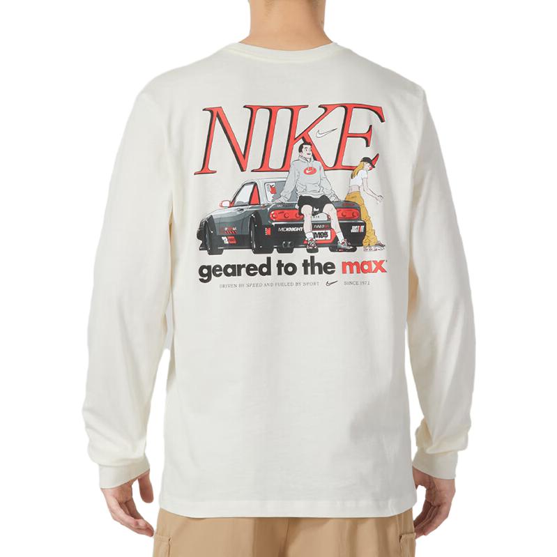 Nike Alphabet-Print Atmungsaktives Langarm-T-Shirt Herren Tops Weiß FD1340-110