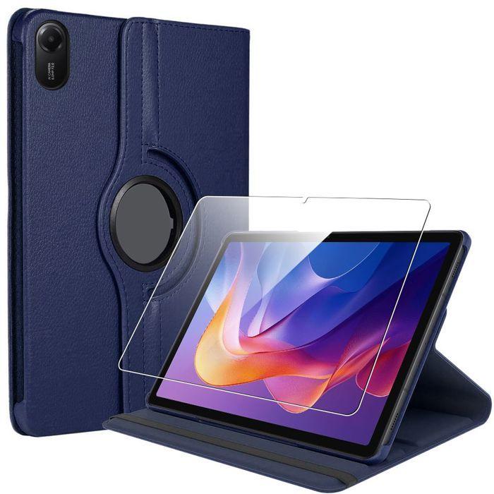 Case + Tempered Glass for Xiaomi Redmi Pad 2, 360° Rotating Protection Synthetic Leather Navy Blue