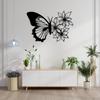 Black Metal Butterfly Flower Wall Art, Textured Steel Decor