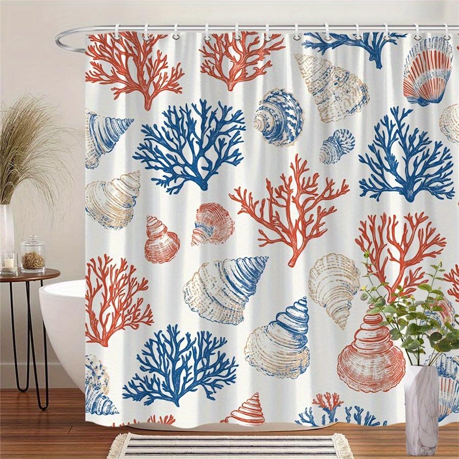 

1pcs Vintage coral and shell pattern shower curtain, polyester fabric, machine washable, stylish themed home bathroom decoration 90X180cm