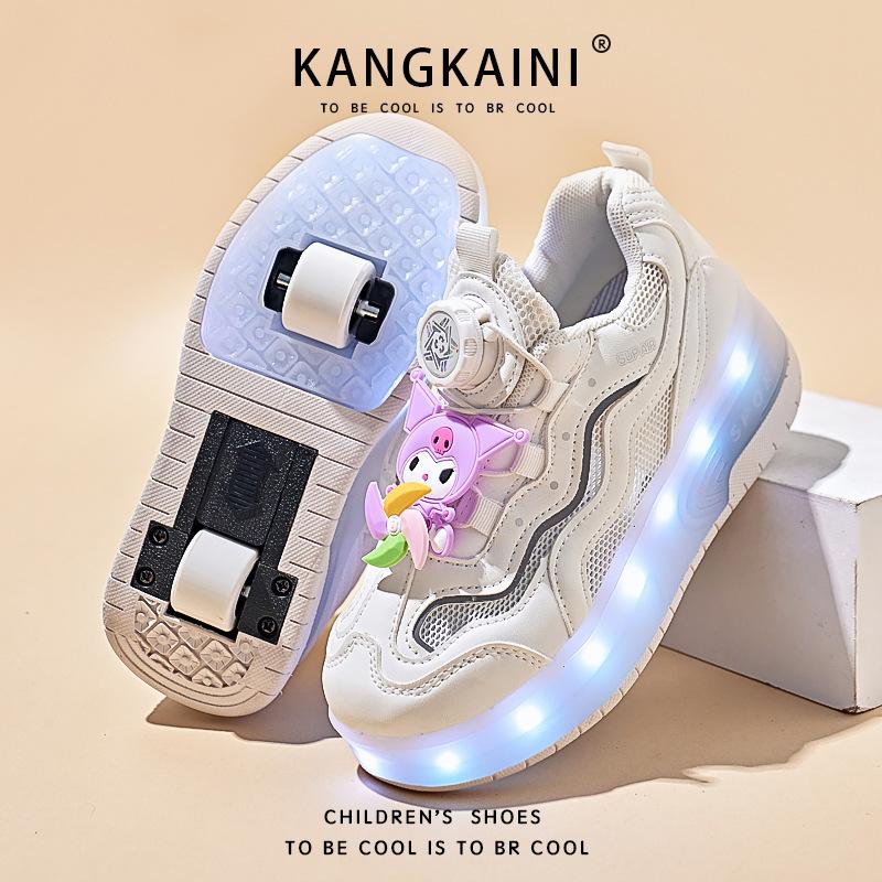 

Girls roller shoes, new summer model, children s roller skates, Kuromi white shoes, sports skating, invisible four wheels 29Inner Length18.4cm