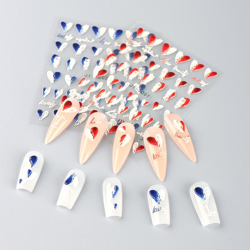5D Nail Stickers Flowers Heart Shape Decor Acrylic Embossed Slippers Gold Frame Nail Decals Cherry Blossom Manicure