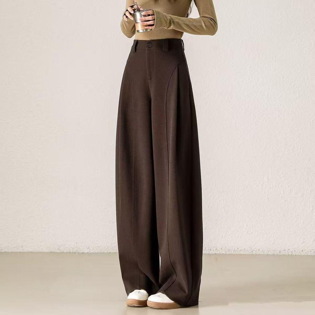 Women's Woolen Thickened Loose Wide Leg Pants - Soft and Slimming Casual Straight-Leg Design