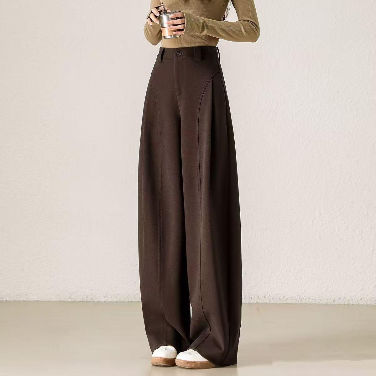 

Women s Winter Thickened Woolen Base Pants - Soft, Casual, Loose Straight Leg, Slimming Wide Leg. L (110-125) кофейный