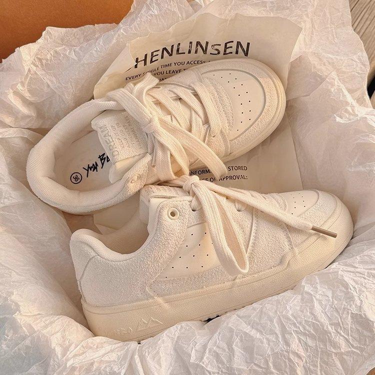 

Нишевые кожаные кеды женские 2025 новая осень туфли-хлебушки универсальные студенческие платформа повседневные белые туфли ins тренд 40