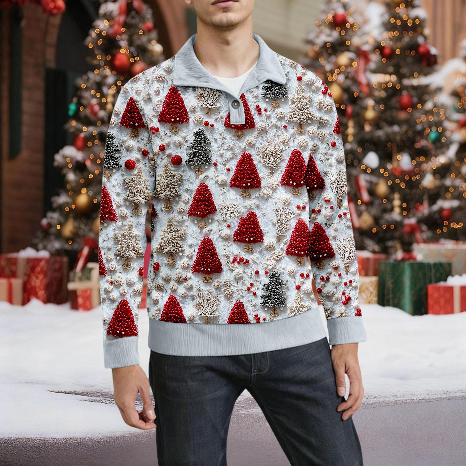 Мужская рождественская хлопковая рубашка-пуловер с длинным рукавом для активного отдыха винтажная вельветовая рубашка с воротником-стойкой и пуговицами повседневная толстовка с рождественским принтом S 2560₽