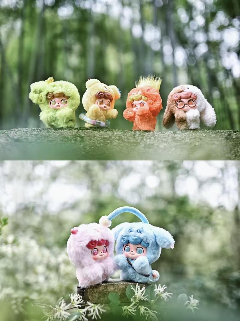 Q.Kid [Emotional Monster] Series Plush Blind Box (6 Types + Random Secret) Fluffy Fur and PVC Face Mascot Keychain Bag Charm Soothing Gift 4.2 Inches