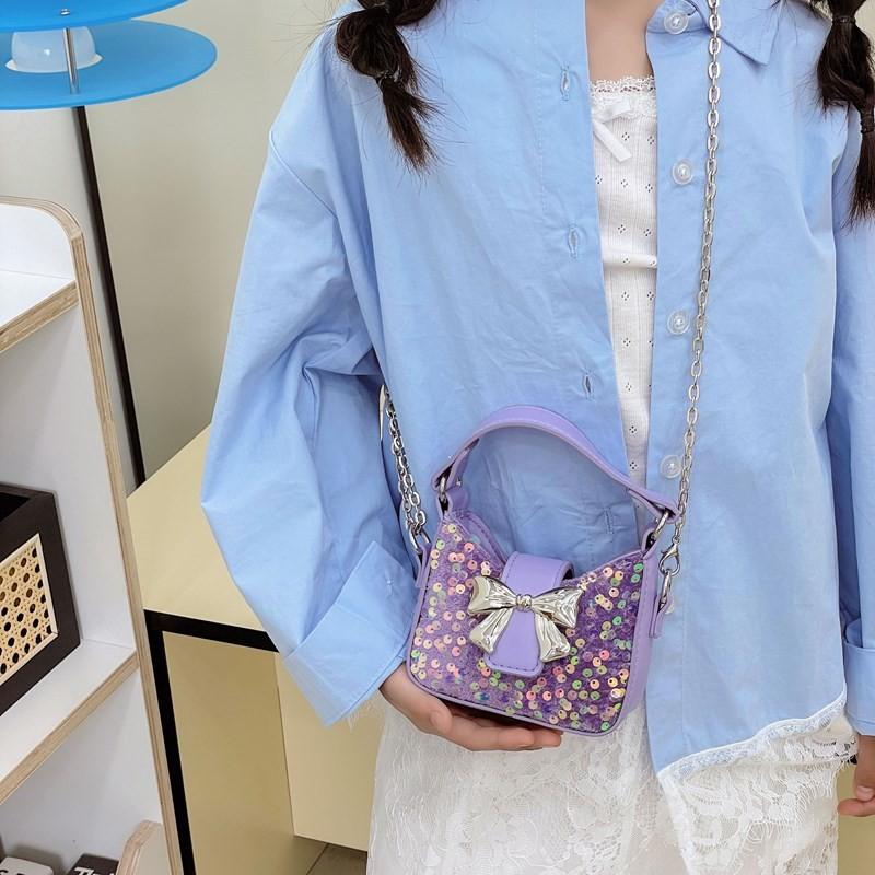 Girl Sweet Toddler Bow Sequin Chain Purse Butterfly Element Casual Use School
