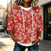 Women's Casual 3/4 Sleeve Christmas Print Hooded T-Shirt Top