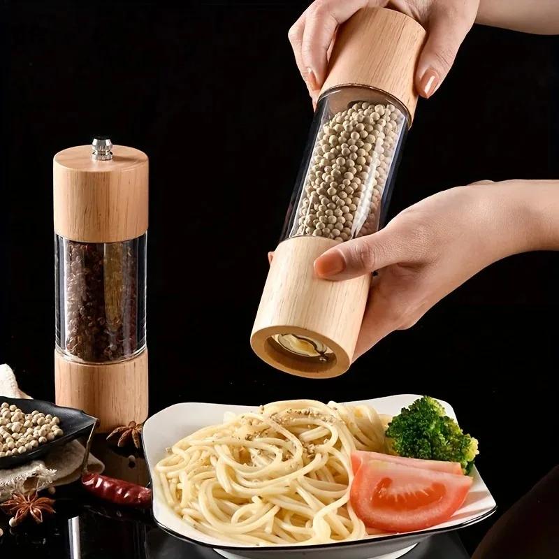 High Quality Acrylic Salt and Pepper Grinder Manual Salt and Pepper Mill Wood Shaker Adjustable Core Salt Grinder Kitchen Tools