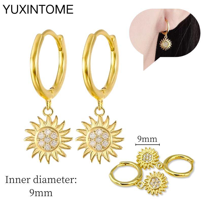 925 Sterling Silver Needle Vintage Square Round Pendant Earrings For Women Crystal Shell Geometric Earrings Fashion Jewelry
