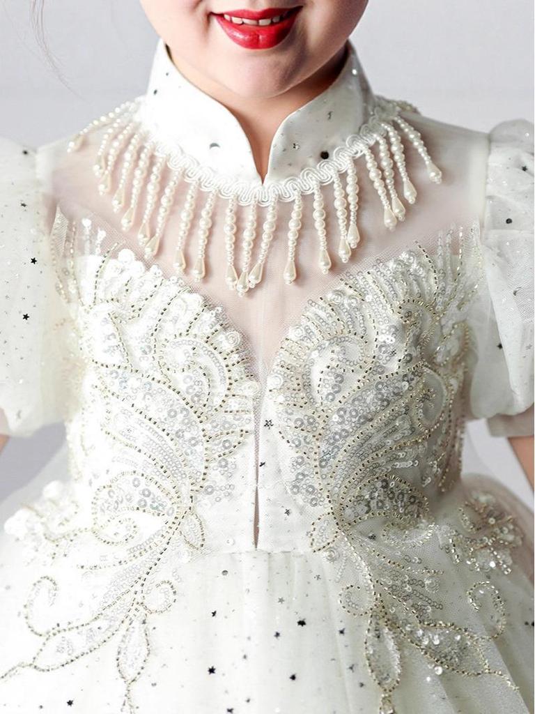 Girls' High-End Puffy Tulle Princess Dress - Chinese Style, Perfect for Weddings, Birthdays, or Performances