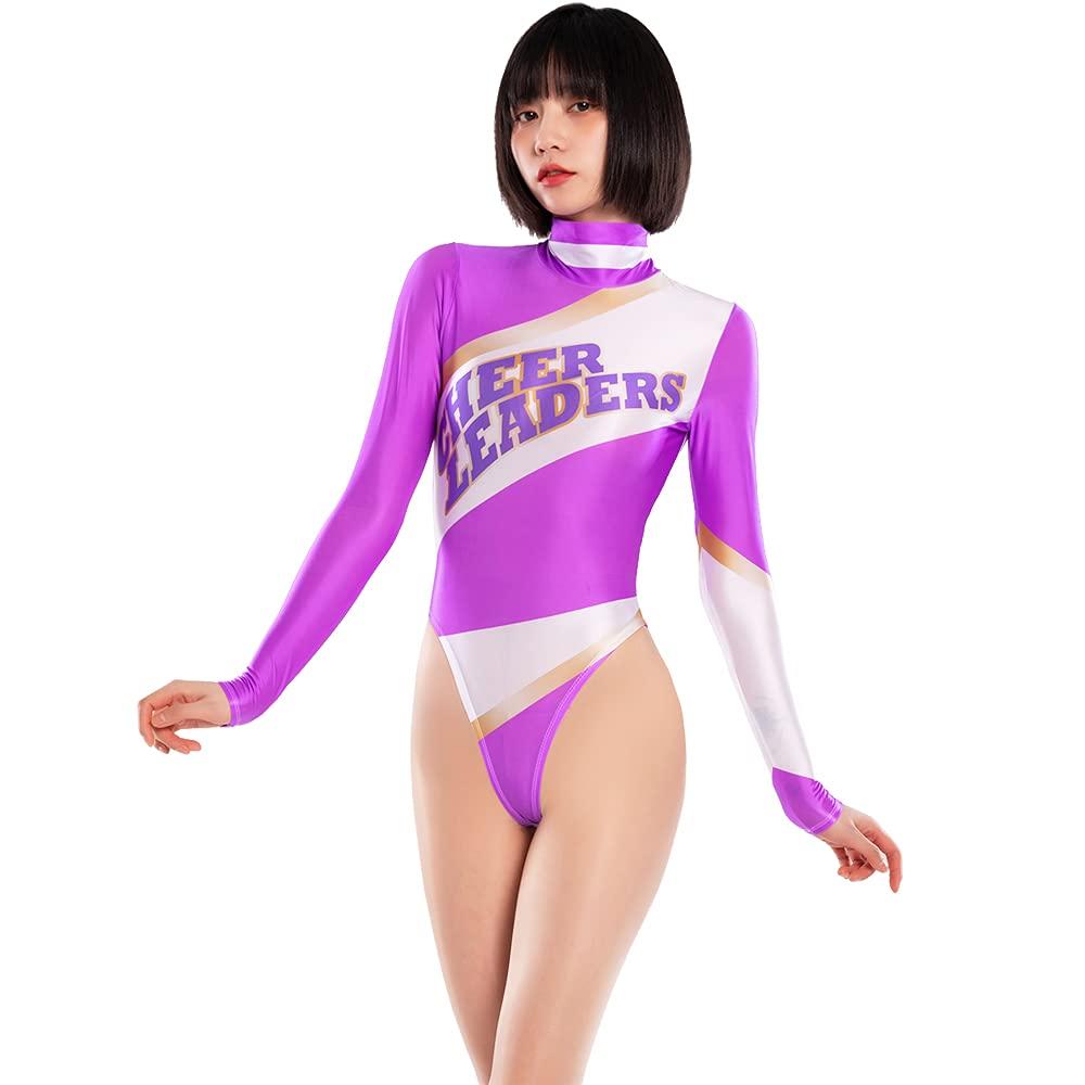 

LOST-G Cheerleader Cosplay Costume, Cheerleading Outfit, Long Sleeve, High Neck (PURPLE & WHITE, One Size Fits All)
