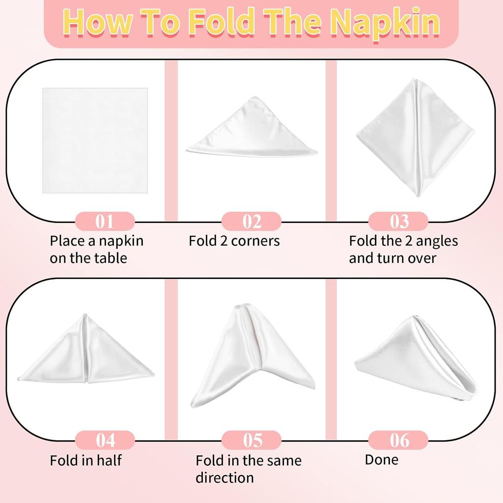 10 Pack Satin Cloth Napk, White, 17"x17" Square Shiny & Luxurious Silk-Like Finish, Thin & Lightweight for Elegant Dining, Wrinkle-Free, Washable &