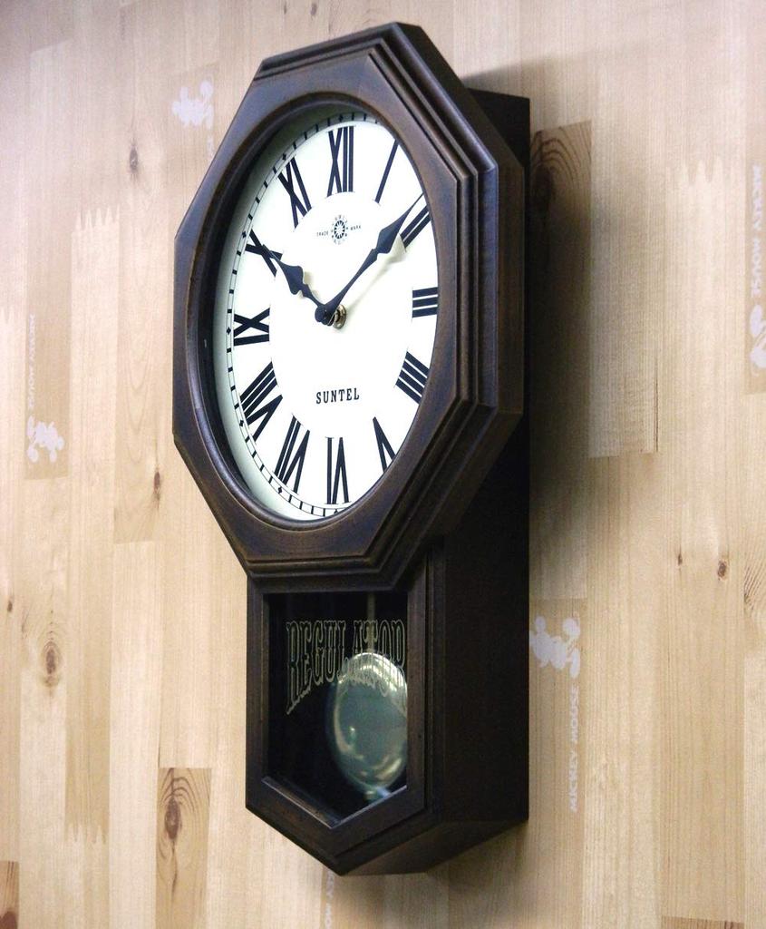 Santeru Wall Clock, Brown, 400 X 260 X 70mm, Standard Radio-Controlled Pendulum Clock (Octagonal), Roman Numerals, SR07-R