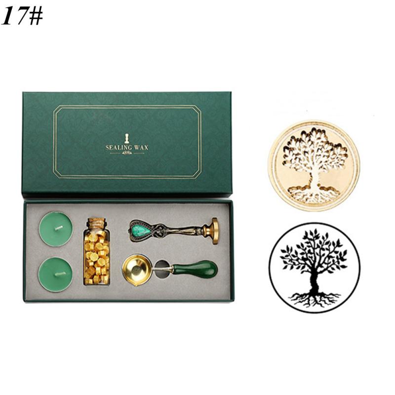 Vintage Spoon Stamp Set Box with Sealing Wax Beads Candle Craft Wedding Packaging Gifts DIY