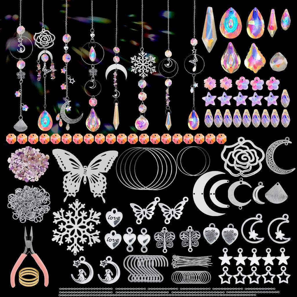 400 Pcs Sun Catchers Making Supplies Kit Hanging Prism Sun Catcher Home Decor DIY Suncatchers for Wedding Garden Christmas Decor