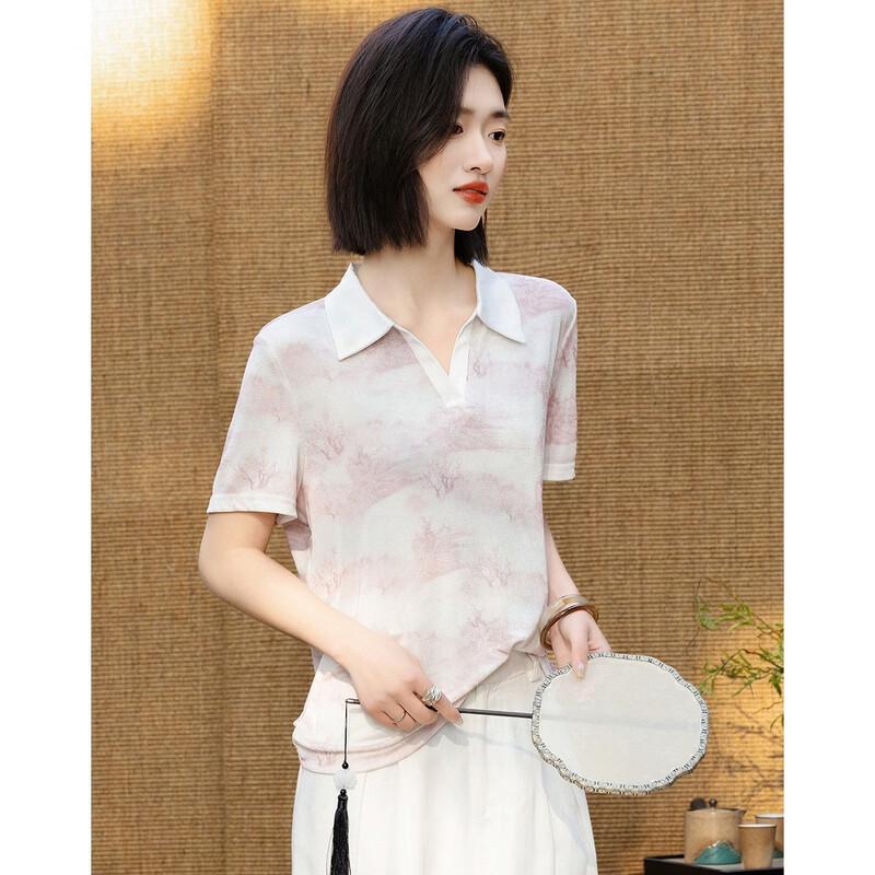 Demana Women s Collared Floral Print Short Sleeve T-Shirt M