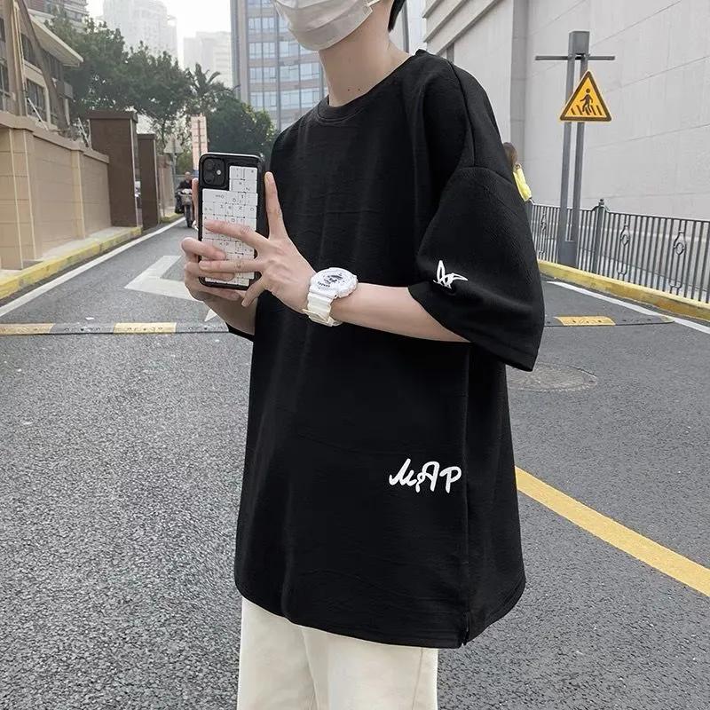 Men's Summer Lightweight 3/4 Sleeve T-Shirt Loose Fit, Plus Size, Korean Style Short Sleeve Top