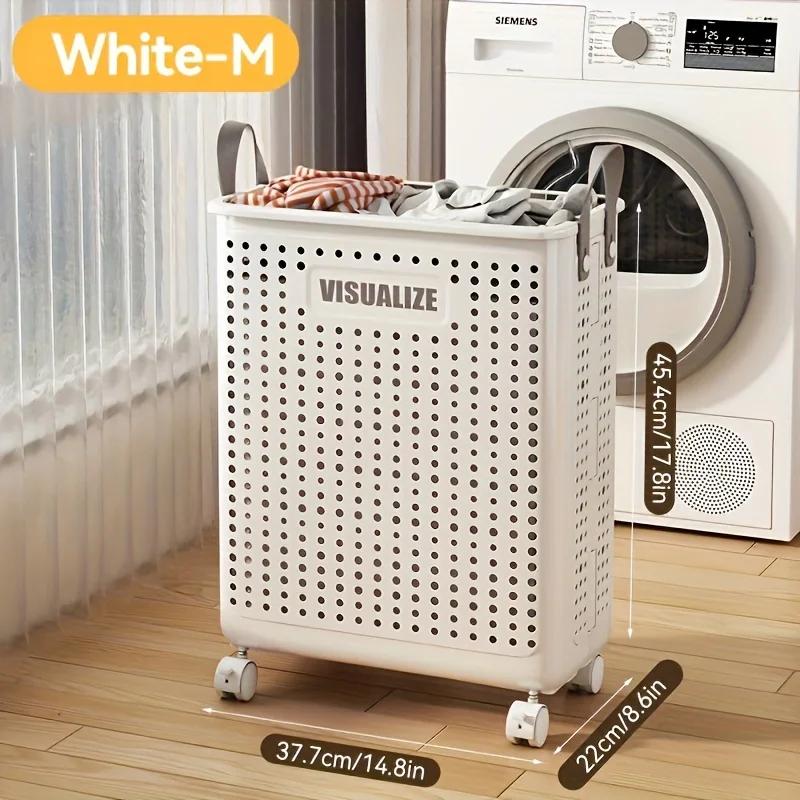 Foldable Slim Laundry Basket on Wheels, Versatile Laundry Hamper with Handle, Collapsible Laundry Sorter and Organizer