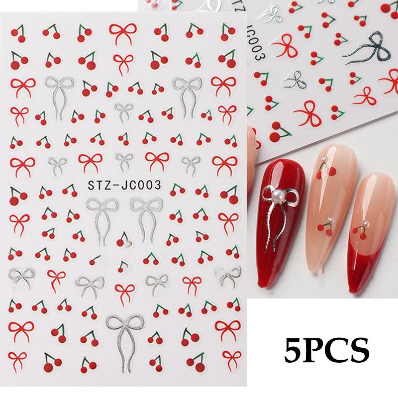 5Pcs Trendy Cartoon Laser Glitter Nail Art Stickers DIY Self Adhesive Nail Art Decorations Pretty Manicure Decals