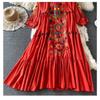 Vintage Printed Loose Dress for Woman V Neck Oversized Long Sleeve Casual Lace Dresses Long