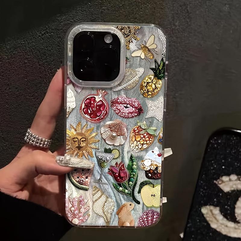 Pomegranate Flower Print Beaded Phone Case, Floral Pattern Decorative Cover for iPhone iPhone 17 Pro Max белый