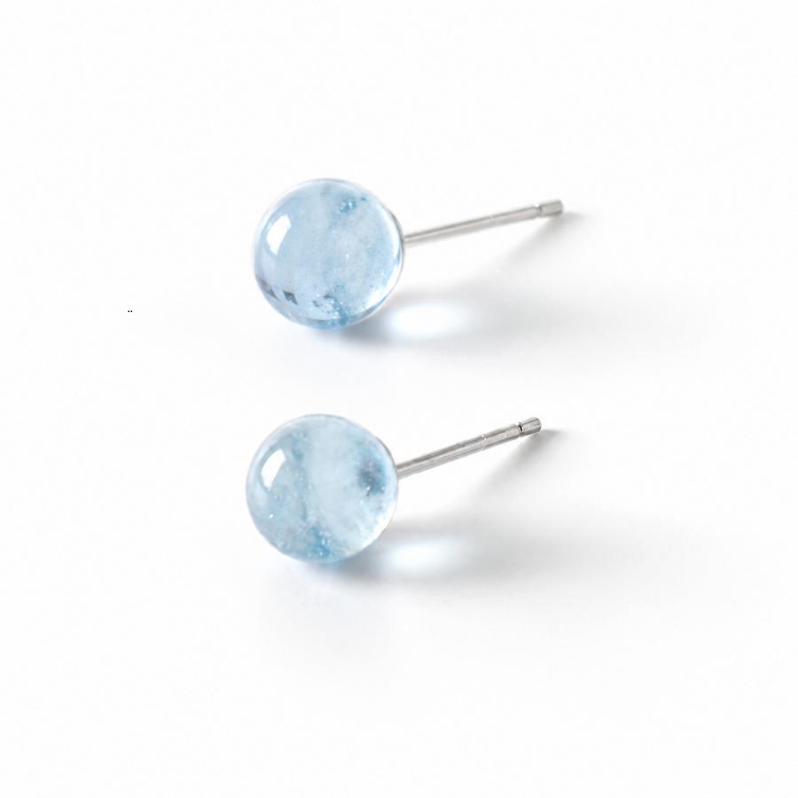 S925 Sterling Silver Aquamarine Stud Earrings, Natural Ice Blue Round Bead Minimalist Jewelry, Mindful Everyday Wear, Ear Stacking