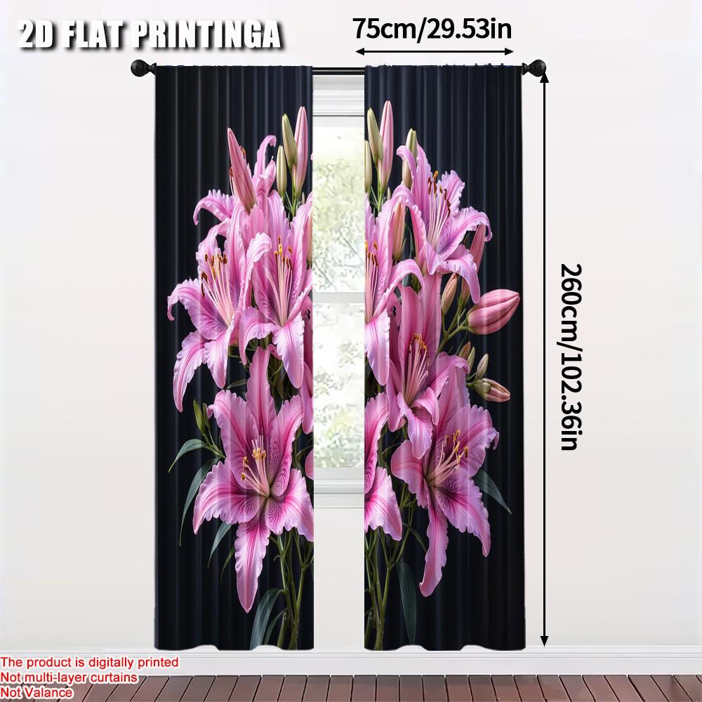 2pcs, 2D flat printing Window Curtains lily Versatile Polyester Fabric,Without Electricity Festive Holiday Applies to Home Use