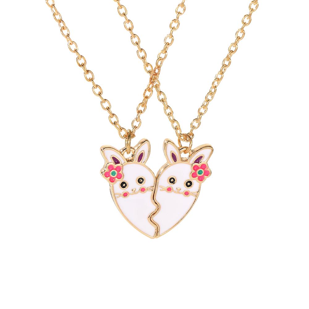 2Pcs/Set Cartoon Flower Rabbit Puzzle Heart Best Friends Necklace Girls Friendship Gift BFF Jewelry