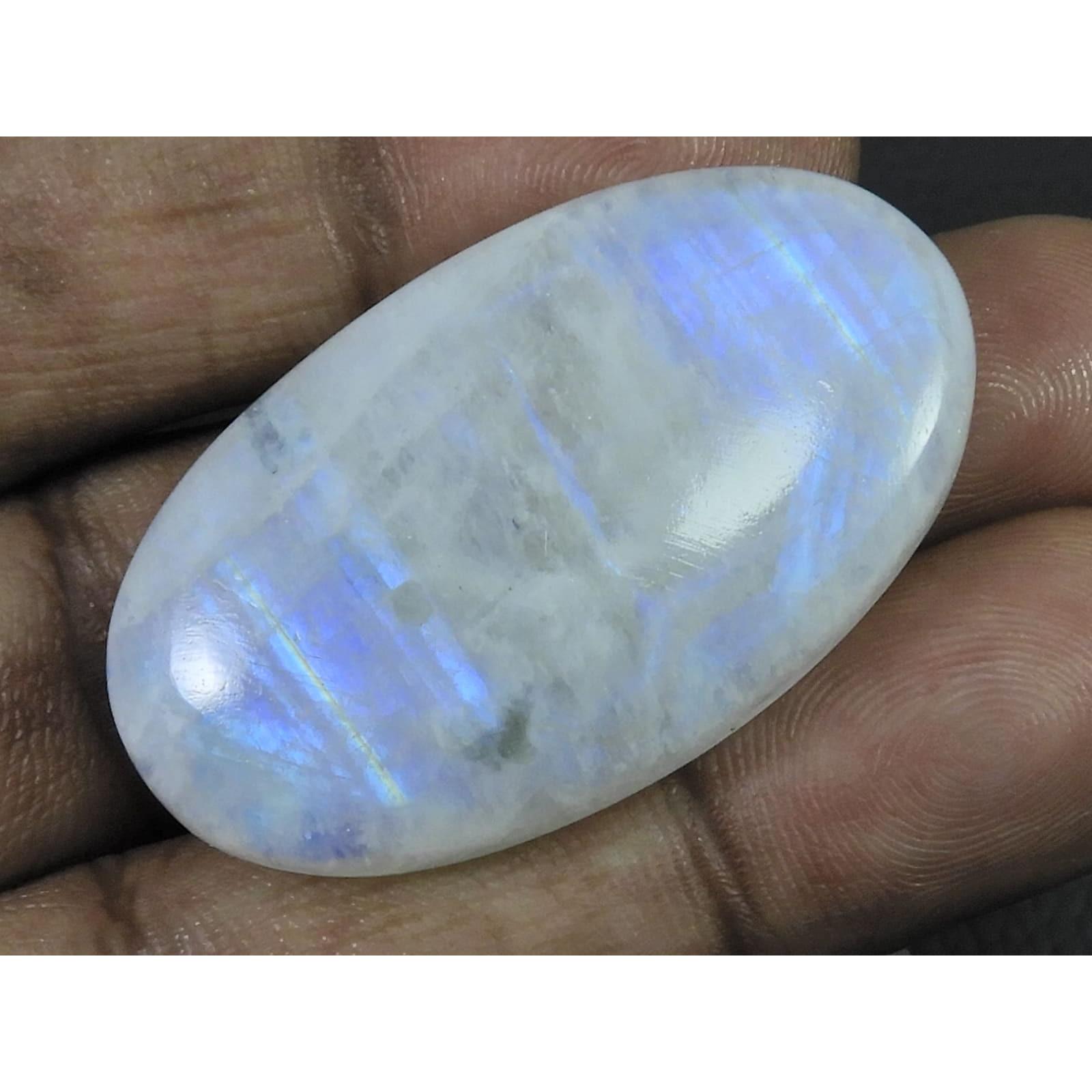 25X43X07 MM Natural Rainbow Moonstone Oval Cabochon Loose Gemstone 77Cts. C-1642