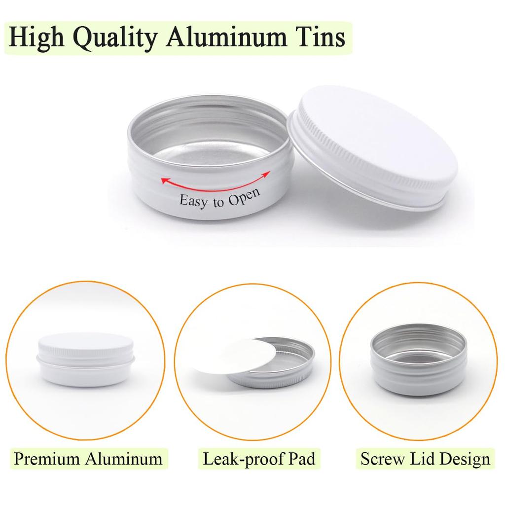 Wopanxye 1oz White Aluminum Refillable Cream Cases for Brown Candle Lip Gloss Small Round Portable Storage Hot Business Trip Supplies 12-Pack 30g/30ml