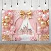 Dreamy Castle Photography Background Pink Balloon Curtain Flower Carriage Girl Birthday Bride Wedding Party Decor Photo Backdrop