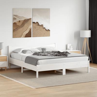 Vidaxl Bed Frame Without Mattress, White, 180X200 Cm, Solid Pine Wood