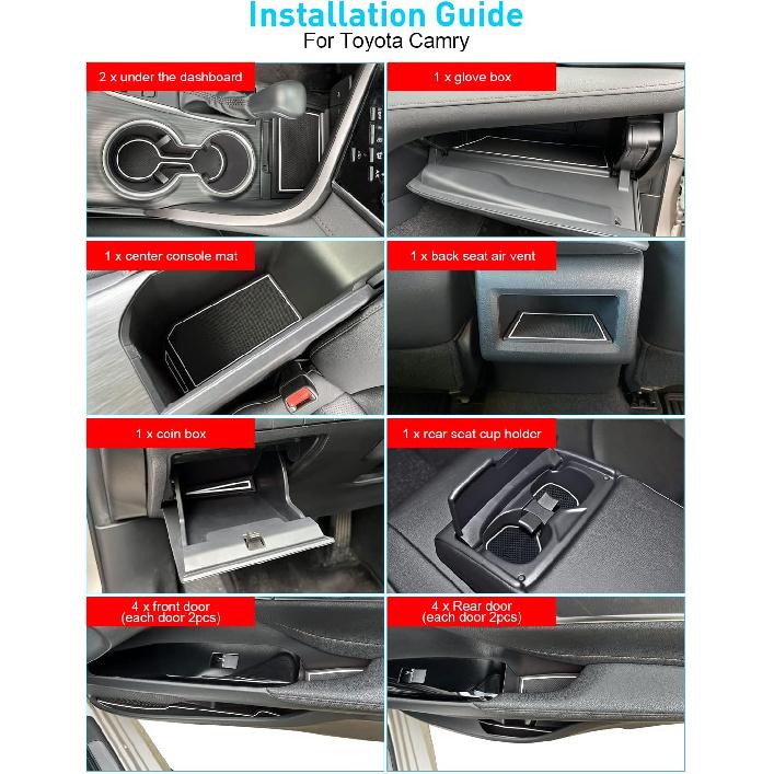 For Toyota Camry Accessories 2018      2024  Cup Holder Ert, Center Console Liner Organizer Door Pocket Mats (White Trim) - 16 Pcs Set
