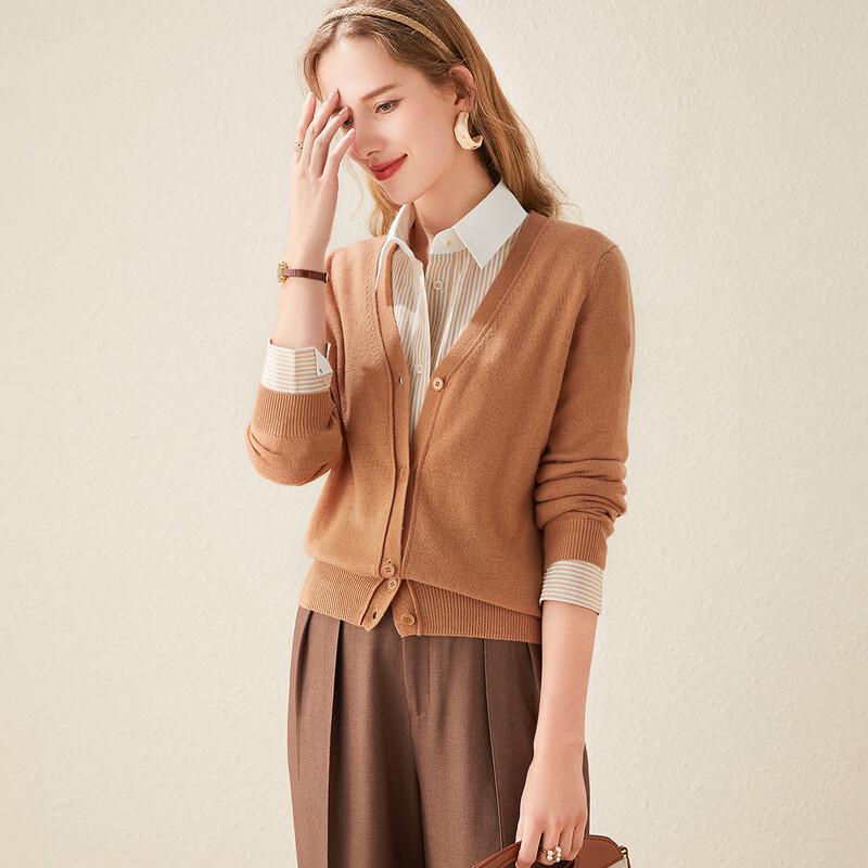 TUHUANG Women's Pure Wool V-Neck Cardigan Sweater