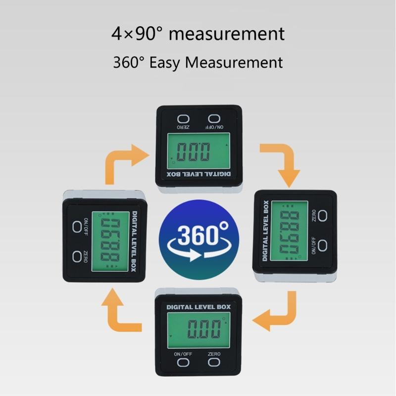 Auto Rotating Digital Angles Meter With Backlights Display Double Measurement Mode Magnetic Base For Woodworking